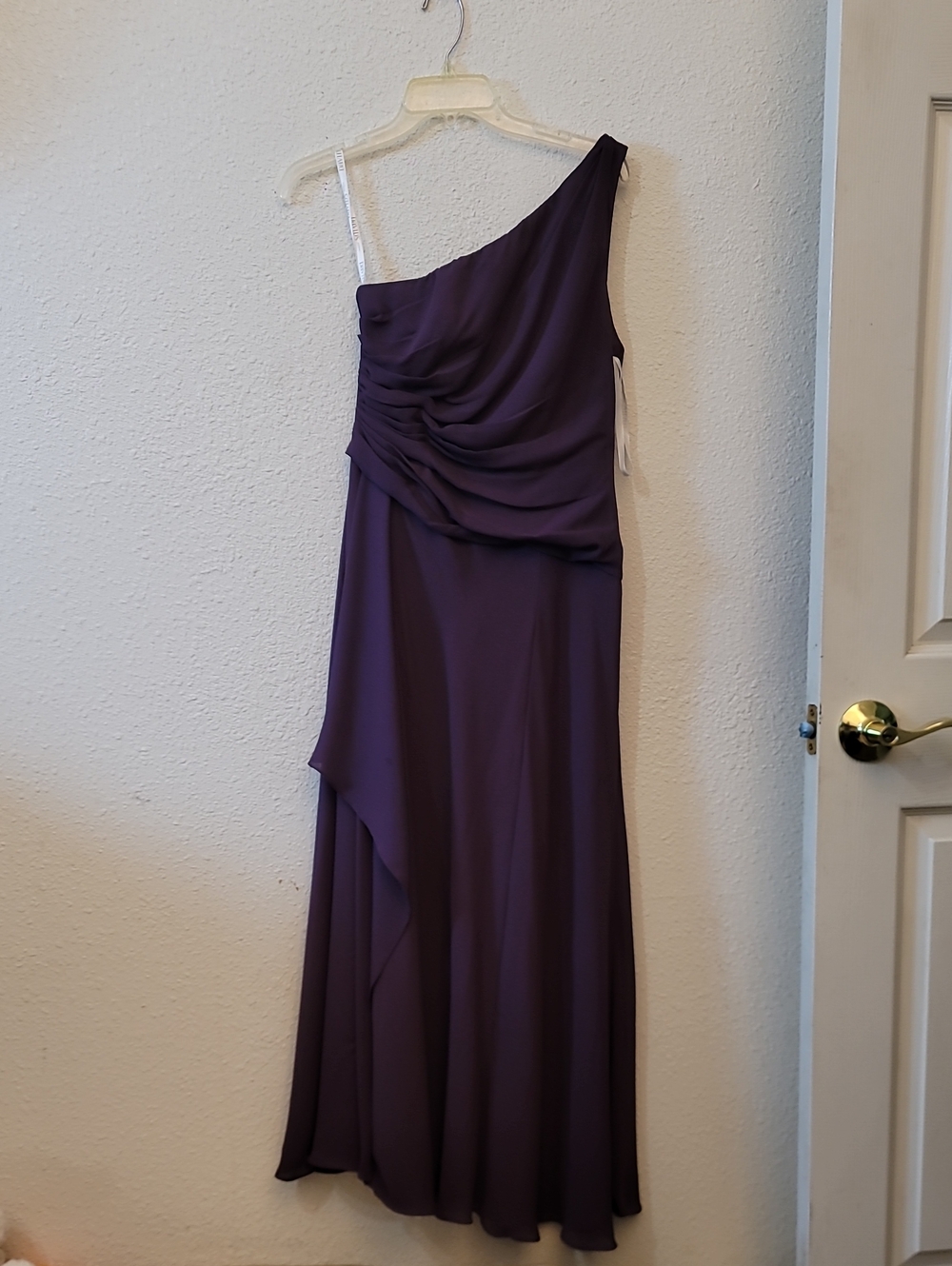 David's Bridal One-Shoulder Draped Plum Purple Gown